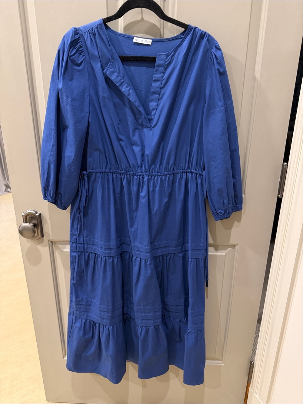 Cobalt Blue Tiered Long-Sleeve Midi Dress